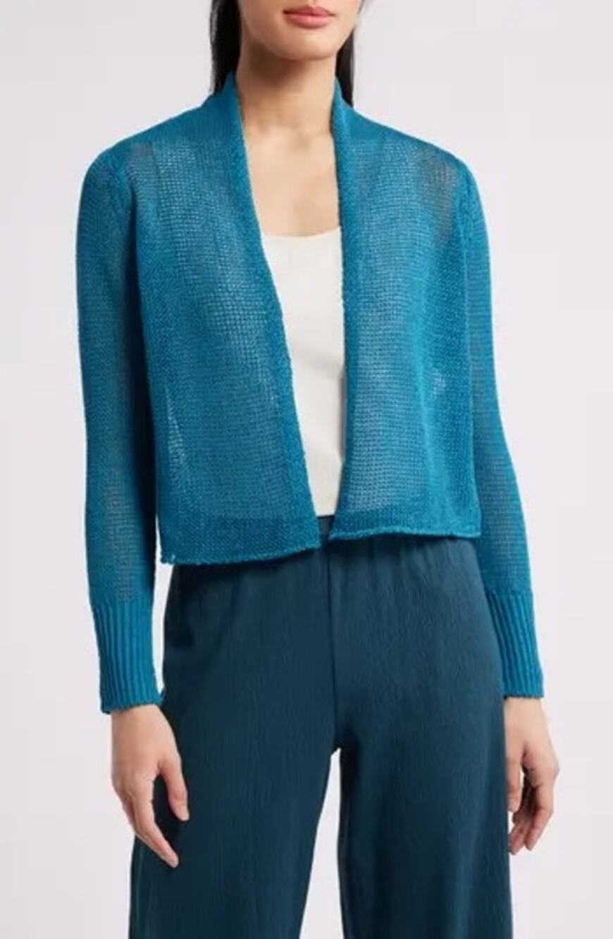 Eileen Fisher Organic Linen Cotton Blend Cardigan Sweater Preppy Fall Winter L